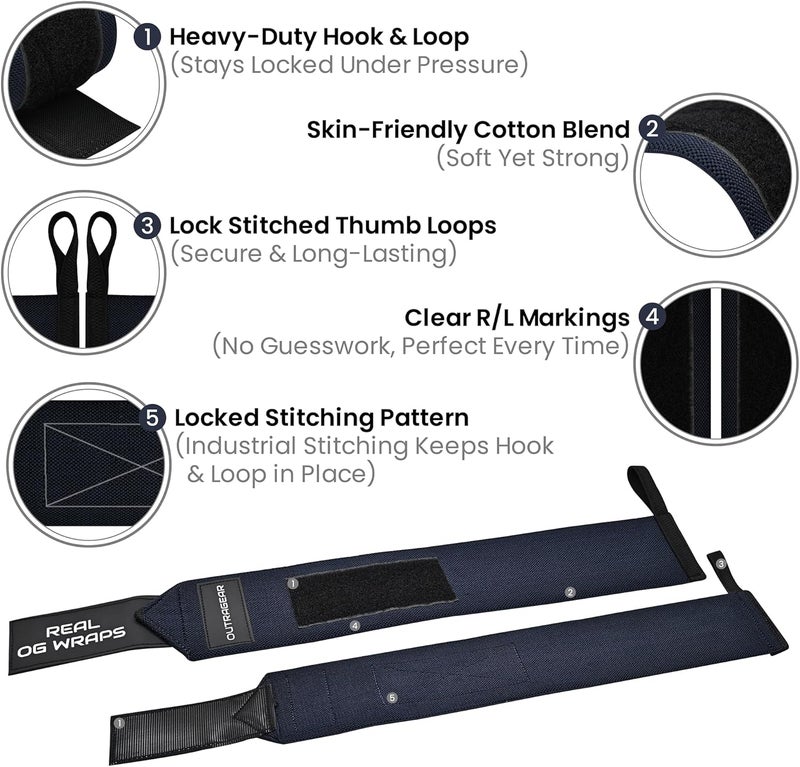 OUTRAGEAR 18" OG-Grade Wrist Wraps for Weightlifting – Heavy Duty Wrist Support with Thumb Loop & Lockdown Strap – Wrist Straps for Powerlifting, Bench Press & Gym Training - Image 5